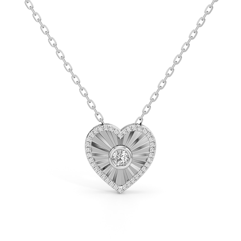 Main Image 1 of 1/4 CT. T.W. Diamond Frame Sunburst Heart Medallion Pendant in Sterling Silver