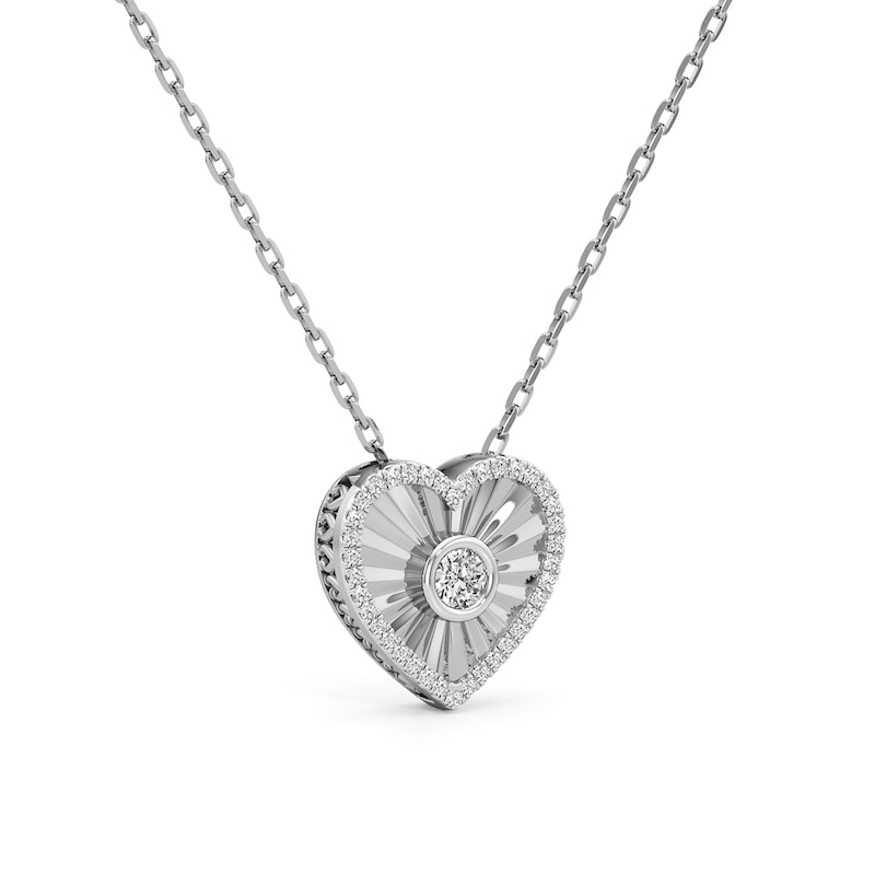 Main Image 2 of 1/4 CT. T.W. Diamond Frame Sunburst Heart Medallion Pendant in Sterling Silver
