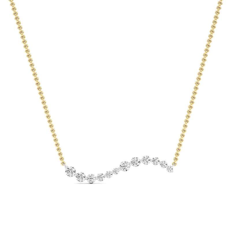 Main Image 1 of 1/2 CT. T.W. Lab-Grown Diamond Graduated Curved Bar Necklace in 14K Gold