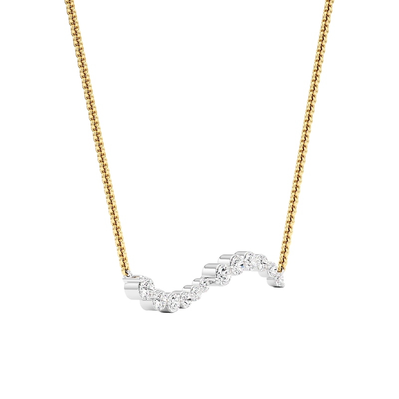 Main Image 2 of 1/2 CT. T.W. Lab-Grown Diamond Graduated Curved Bar Necklace in 14K Gold