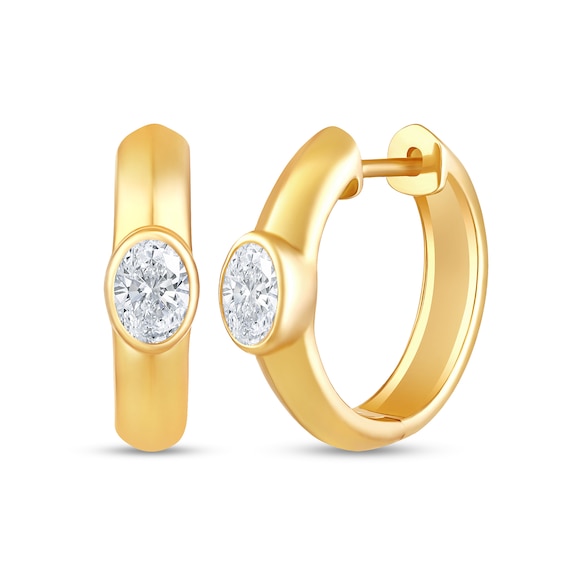 1/2 CT. T.w. Oval Certified Lab-Grown Diamond Solitaire Knife-Edge Hoop Earrings in 10K Gold (F/Si2)