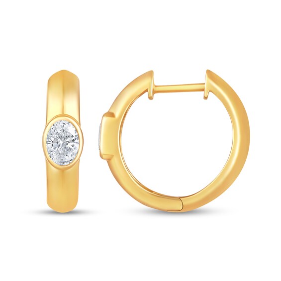 1/2 CT. T.w. Oval Certified Lab-Grown Diamond Solitaire Knife-Edge Hoop Earrings in 10K Gold (F/Si2)