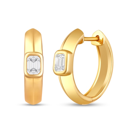 1/2 CT. T.w. Emerald-Cut Certified Lab-Grown Diamond Solitaire Knife-Edge Hoop Earrings in 10K Gold (F/Si2)
