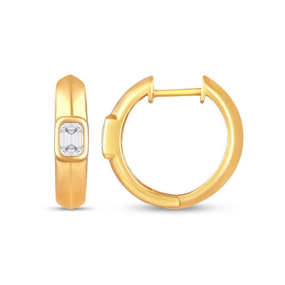 1/2 CT. T.w. Emerald-Cut Certified Lab-Grown Diamond Solitaire Knife-Edge Hoop Earrings in 10K Gold (F/Si2)
