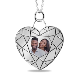 Engravable Brilliant-Edge Heart Photo Pendant in Sterling Silver (1 Image and 4 Lines) - 22”