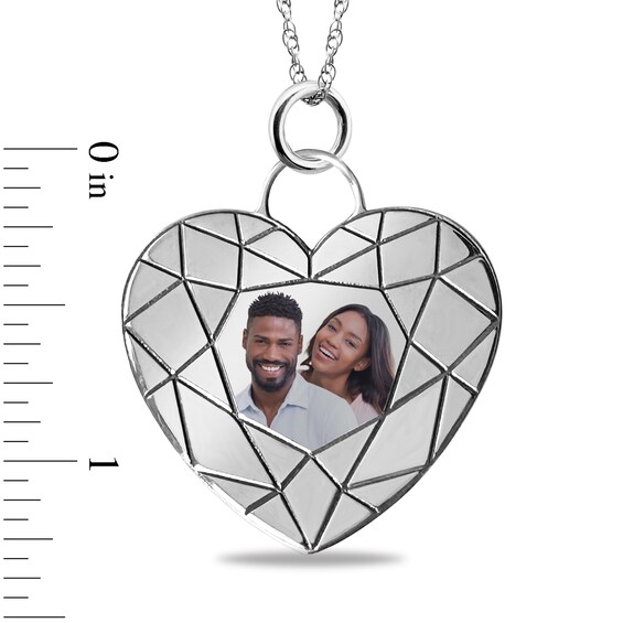 Engravable Brilliant-Edge Heart Photo Pendant in Sterling Silver (1 Image and 4 Lines) - 22â