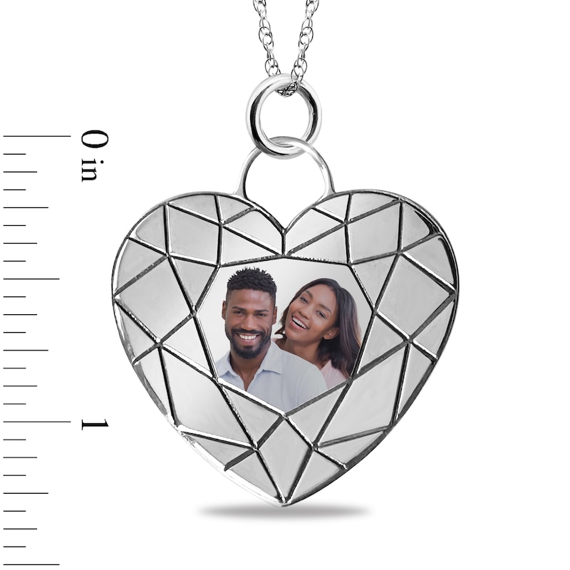 Main Image 3 of Engravable Brilliant-Edge Heart Photo Pendant in Sterling Silver (1 Image and 4 Lines) - 22”