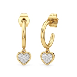 1/10 CT. T.W. Multi-Diamond Heart Dangle Hoop Earrings in Sterling Silver with 24K Gold Plate