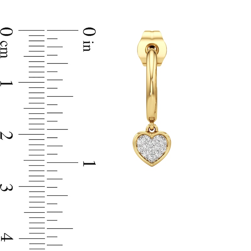 Main Image 3 of 1/10 CT. T.W. Multi-Diamond Heart Dangle Hoop Earrings in Sterling Silver with 24K Gold Plate