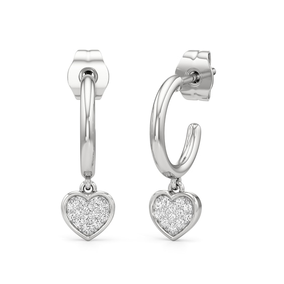 1/10 CT. T.w. Multi-Diamond Heart Dangle Hoop Earrings in Sterling Silver