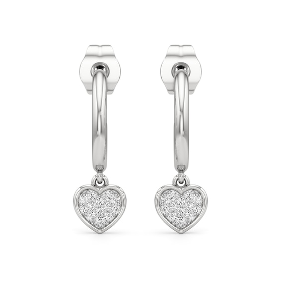 1/10 CT. T.w. Multi-Diamond Heart Dangle Hoop Earrings in Sterling Silver