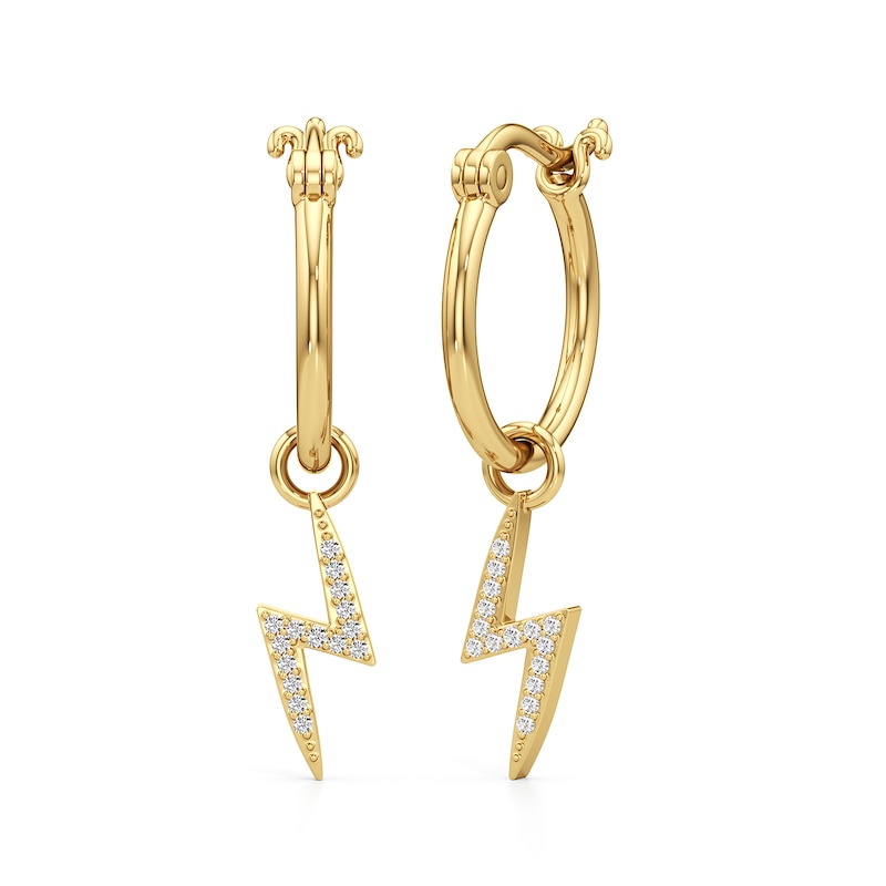 Main Image 1 of 1/10 CT. T.W. Diamond Lightning Bolt Dangle Hoop Earrings in Sterling Silver with 24K Gold Plate