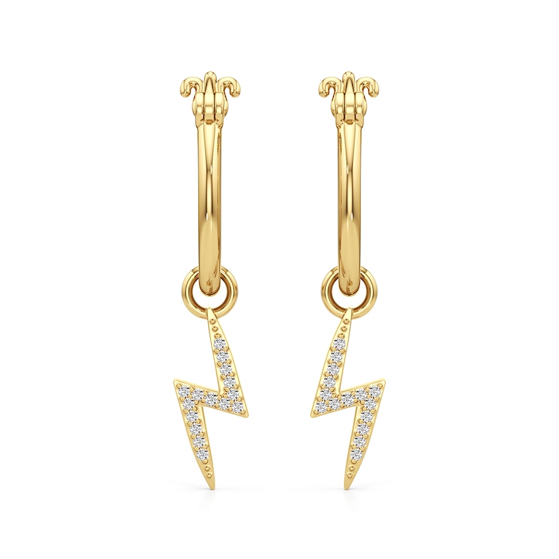 Main Image 2 of 1/10 CT. T.W. Diamond Lightning Bolt Dangle Hoop Earrings in Sterling Silver with 24K Gold Plate