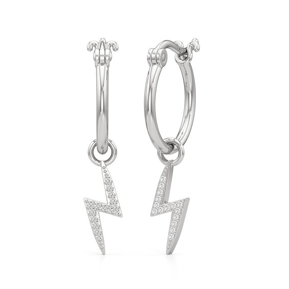 1/10 CT. T.w. Diamond Lightning Bolt Dangle Hoop Earrings in Sterling Silver