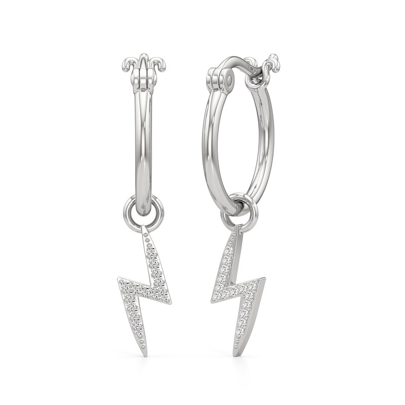 Main Image 1 of 1/10 CT. T.W. Diamond Lightning Bolt Dangle Hoop Earrings in Sterling Silver