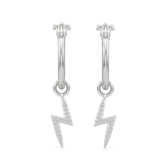1/10 CT. T.w. Diamond Lightning Bolt Dangle Hoop Earrings in Sterling Silver
