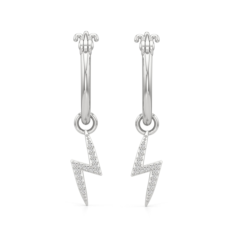 Main Image 2 of 1/10 CT. T.W. Diamond Lightning Bolt Dangle Hoop Earrings in Sterling Silver