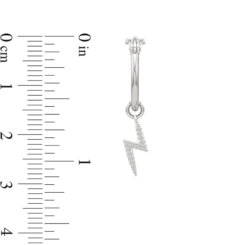 Main Image 3 of 1/10 CT. T.W. Diamond Lightning Bolt Dangle Hoop Earrings in Sterling Silver