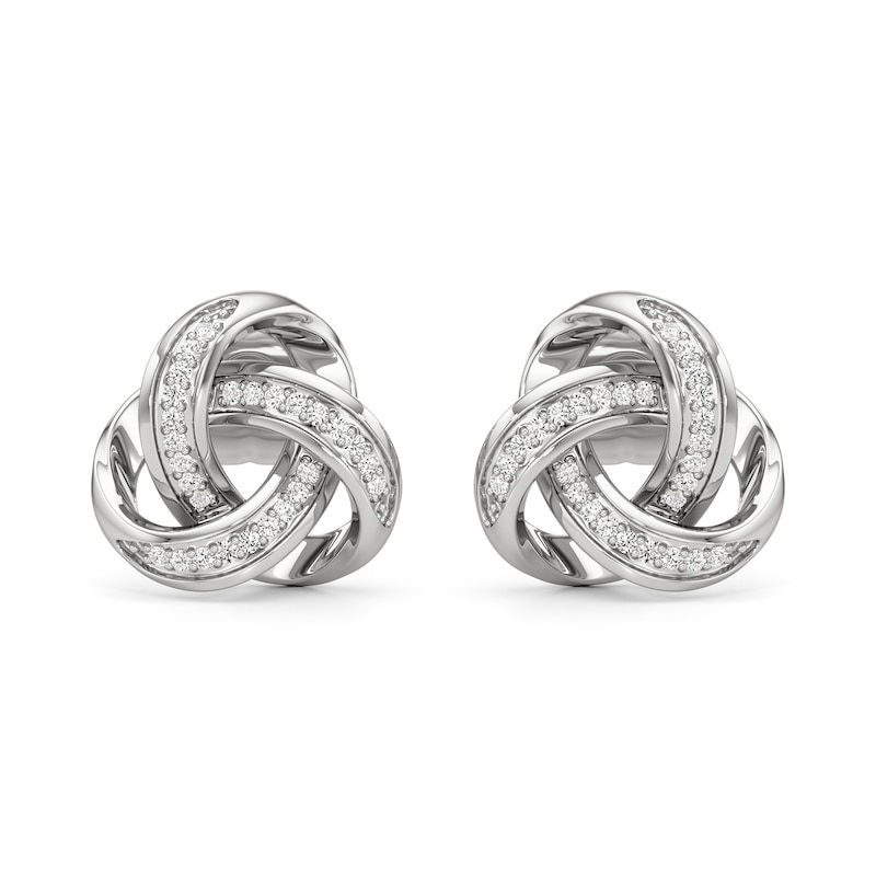 Main Image 2 of 1/10 CT. T.W. Diamond Love Knot Stud Earrings in Sterling Silver