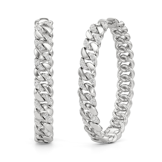 1/2 CT. T.w. Diamond Cuban Curb Chain Hoop Earrings in Sterling Silver