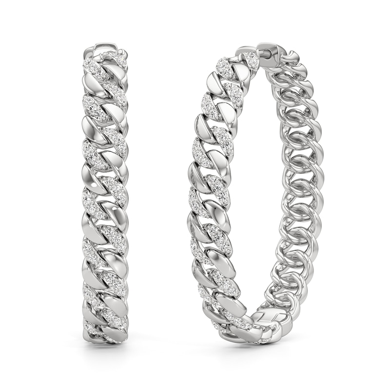 Main Image 1 of 1/2 CT. T.W. Diamond Cuban Curb Chain Hoop Earrings in Sterling Silver