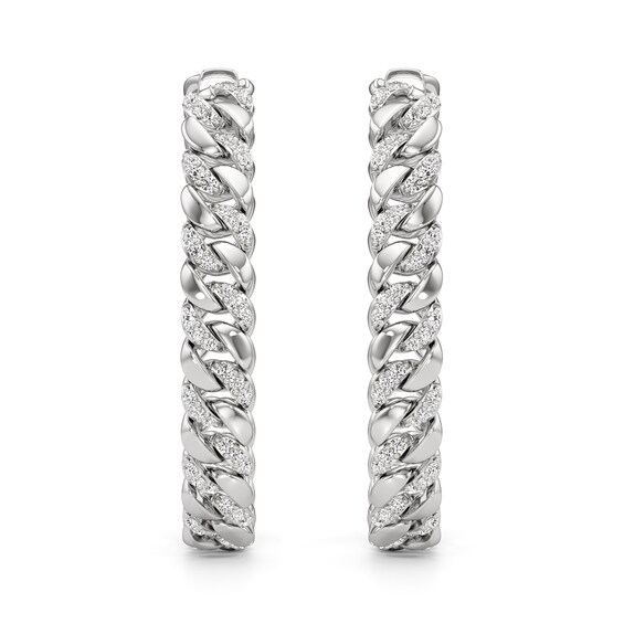 1/2 CT. T.w. Diamond Cuban Curb Chain Hoop Earrings in Sterling Silver