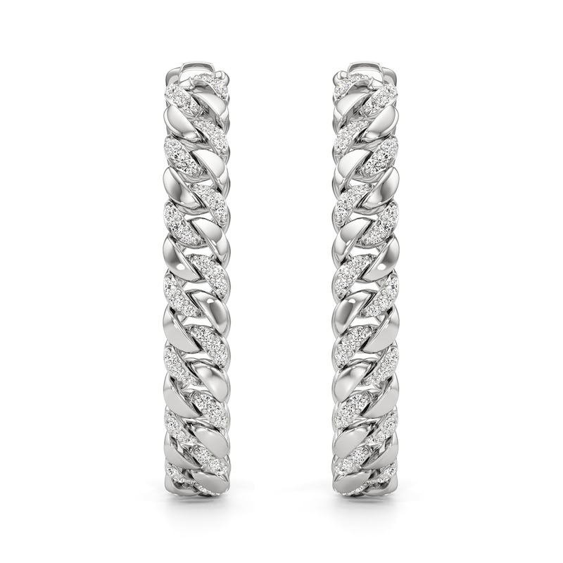 Main Image 2 of 1/2 CT. T.W. Diamond Cuban Curb Chain Hoop Earrings in Sterling Silver