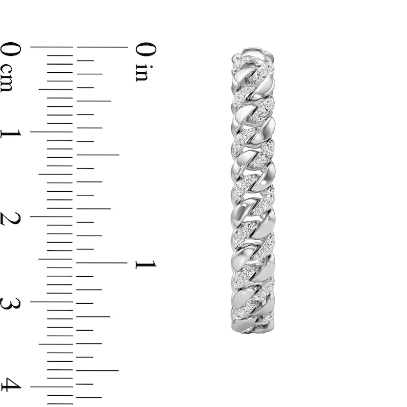 Main Image 3 of 1/2 CT. T.W. Diamond Cuban Curb Chain Hoop Earrings in Sterling Silver