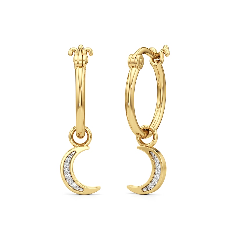 Main Image 1 of Diamond Accent Crescent Moon Dangle Hoop Earrings in Sterling Silver with 24K Gold Plate