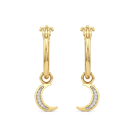 Diamond Accent Crescent Moon Dangle Hoop Earrings in Sterling Silver with 24K Gold Plate
