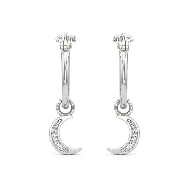 Main Image 2 of Diamond Accent Crescent Moon Dangle Hoop Earrings in Sterling Silver