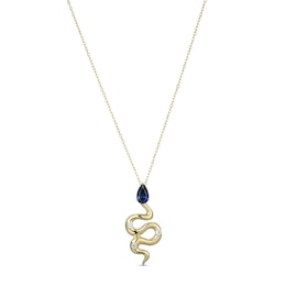 Pear-Shaped Blue and White Lab-Created Sapphire Snake Pendant in Sterling Silver with 18K Gold Plate