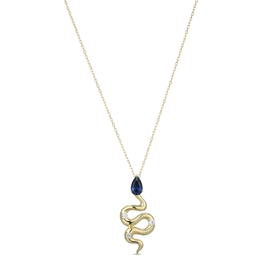 Pear-Shaped Blue and White Lab-Created Sapphire Snake Pendant in Sterling Silver with 18K Gold Plate