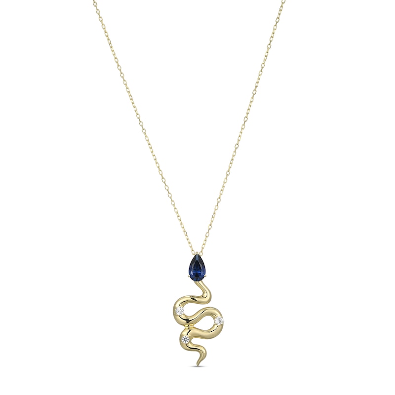 Main Image 1 of Pear-Shaped Blue and White Lab-Created Sapphire Snake Pendant in Sterling Silver with 18K Gold Plate