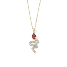 Pear-Shaped Garnet and 1/5 CT. T.W. Diamond Snake Pendant in Sterling Silver with 18K Gold Plate