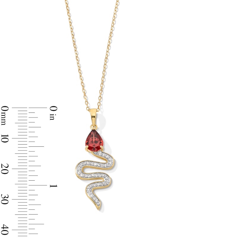 Main Image 4 of Pear-Shaped Garnet and 1/5 CT. T.W. Diamond Snake Pendant in Sterling Silver with 18K Gold Plate
