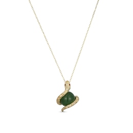 Jade and Garnet with White Lab-Created Sapphire Snake Wrap Pendant in Sterling Silver with 18K Gold Plate