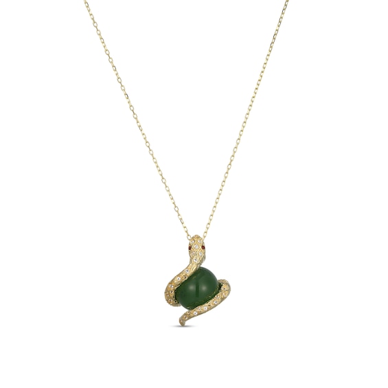 Jade and Garnet with White Lab-Created Sapphire Snake Wrap Pendant in Sterling Silver with 18K Gold Plate
