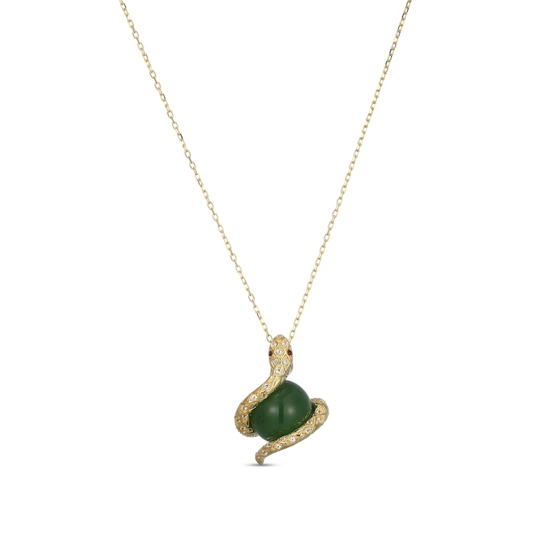 Main Image 1 of Jade and Garnet with White Lab-Created Sapphire Snake Wrap Pendant in Sterling Silver with 18K Gold Plate