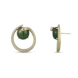 12.0mm Jade and Garnet Snake Wrap Stud Earrings in Sterling Silver with 18K Gold Plate