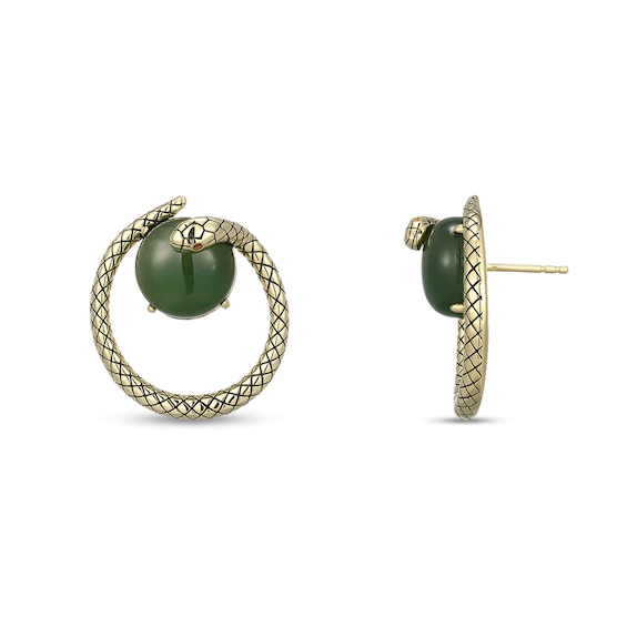 12.0mm Jade and Garnet Snake Wrap Stud Earrings in Sterling Silver with 18K Gold Plate