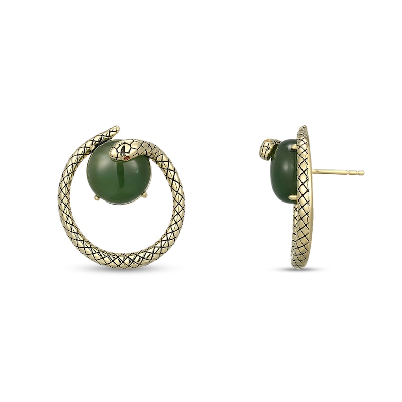 Main Image 1 of 12.0mm Jade and Garnet Snake Wrap Stud Earrings in Sterling Silver with 18K Gold Plate
