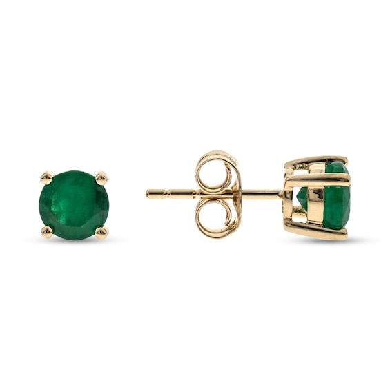 5.0mm Emerald Solitaire Stud Earrings in 10K Gold
