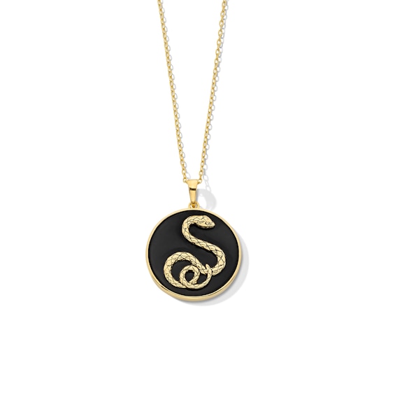 20.0mm Onyx Snake Medallion Pendant in Sterling Silver with 18K Gold Plate