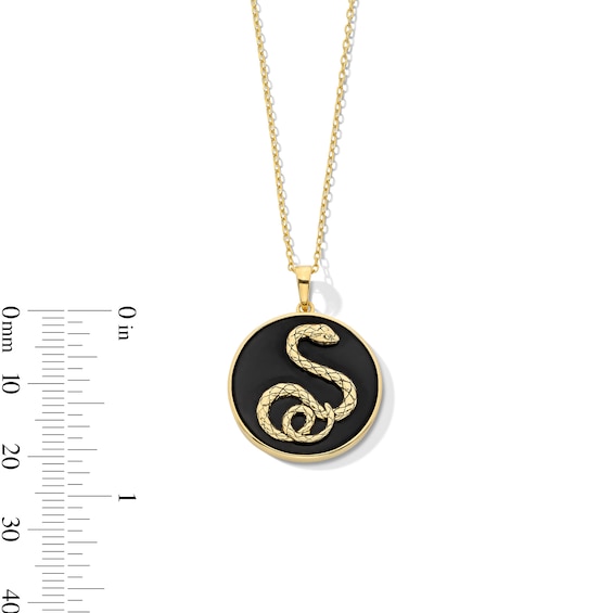 20.0mm Onyx Snake Medallion Pendant in Sterling Silver with 18K Gold Plate