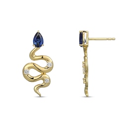 Pear-Shaped Blue and White Lab-Created Sapphire Snake Stud Earrings in Sterling Silver with 18K Gold Plate