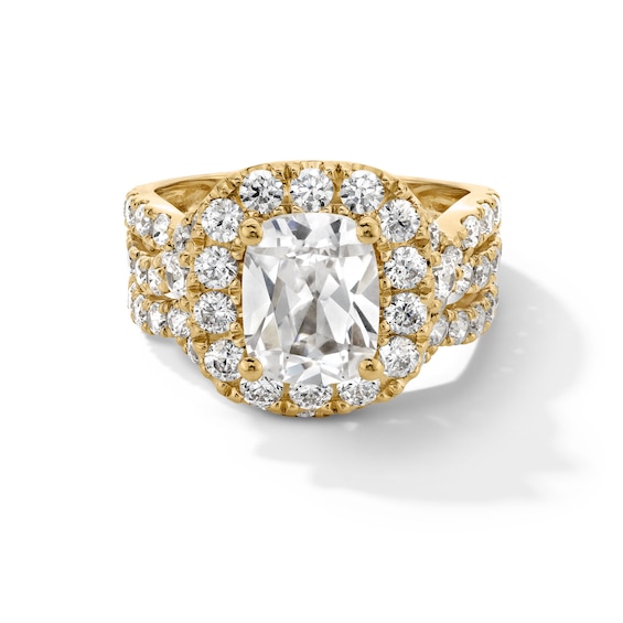 4 CT. T.w. Cushion-Cut Certified Lab-Grown Diamond Frame Crossover Shank Engagement Ring in 14K Gold (F/Vs2)