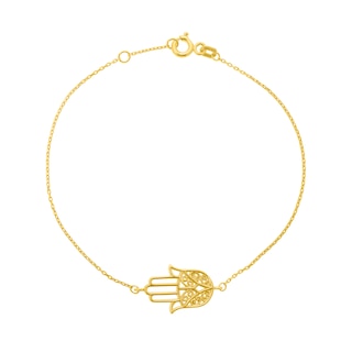 Sideways Diamond-Cut Hamsa Chain Bracelet in 14K Gold