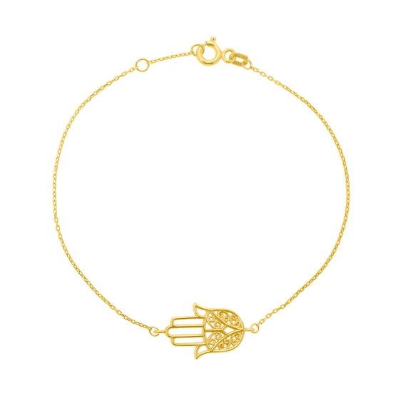 Sideways Diamond-Cut Hamsa Chain Bracelet in 14K Gold