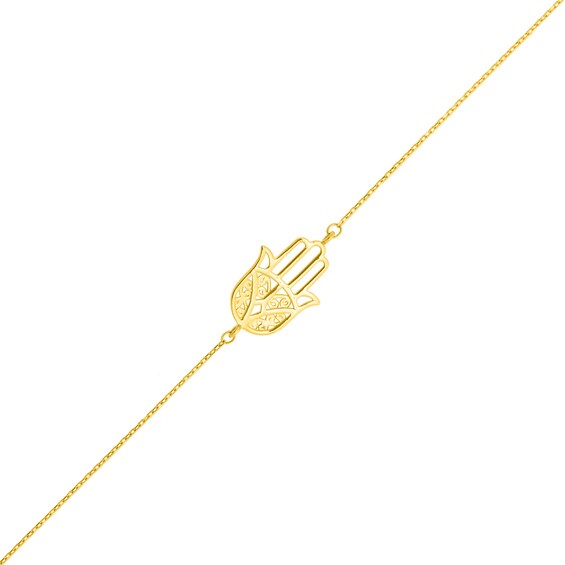 Sideways Diamond-Cut Hamsa Chain Bracelet in 14K Gold